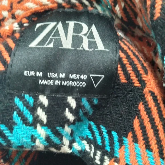 ZARA Men's Orange/Black Plaid Print Knit Long Sleeve Button Down Flannel-Size M - Picture 6 of 11